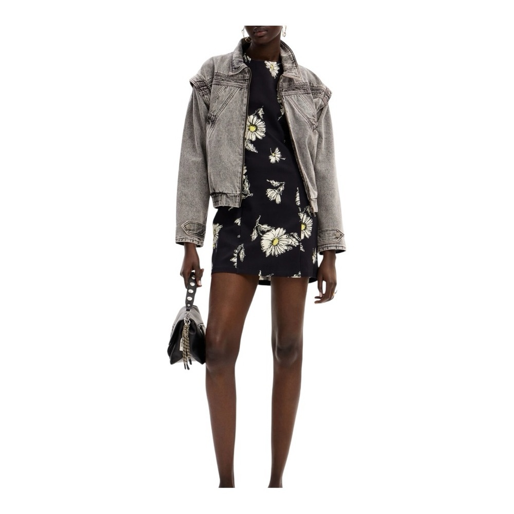 Desigual Slim Fit Floral Sheet Jersey Mini Dress in‎ Black NWOT